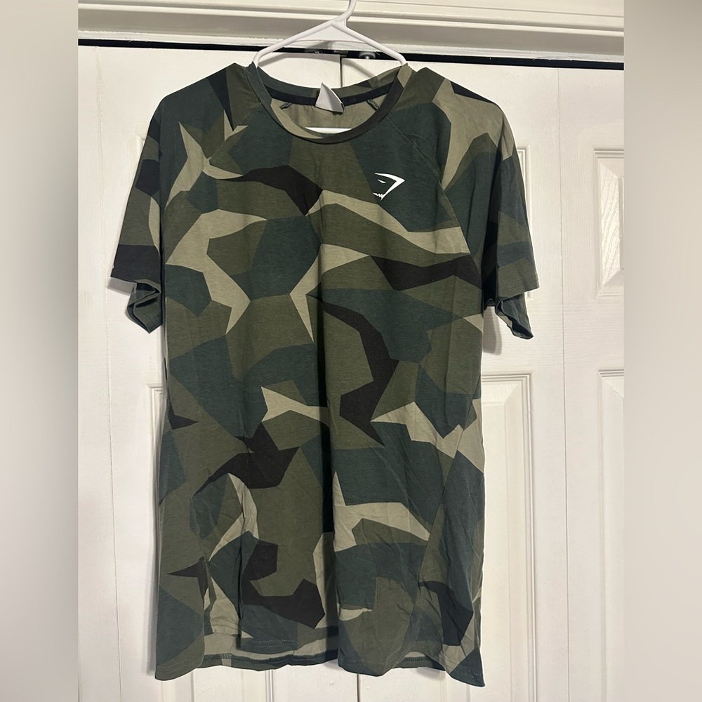 Gymshark Green Short Sleeve Tee Camouflage Design
